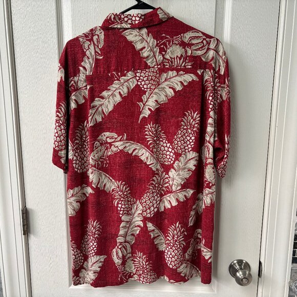 Vintage Batik Bay Mens Hawaiian Floral Pineapple red button down shirt Size L - Picture 2 of 6